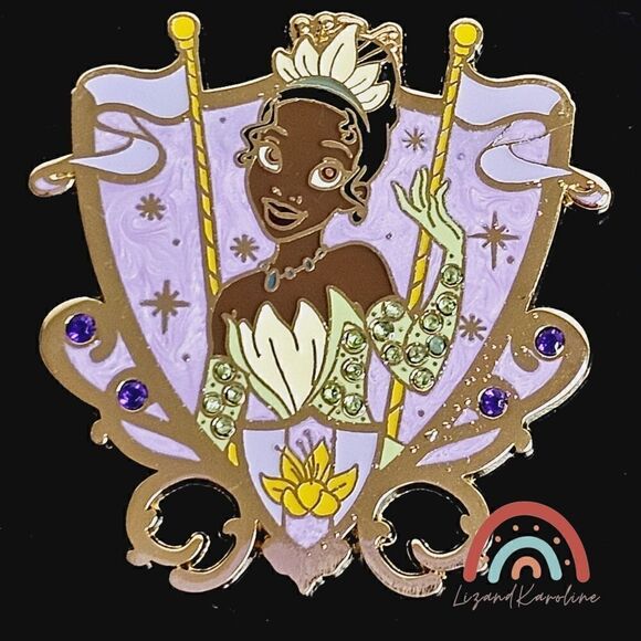 New! Disney Parks Princess and the Frog Princess Tiana Jeweled Crest Trading Pin - Picture 2 of 4